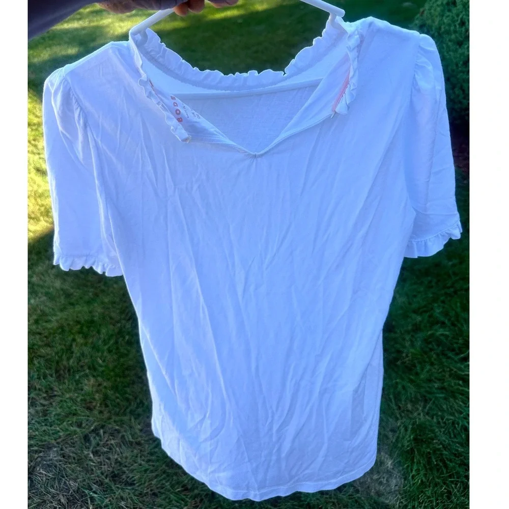 Boden Women's Supersoft Frill Detail Ruffle Neck Puff Sleeve T-shirt Sz 6 White